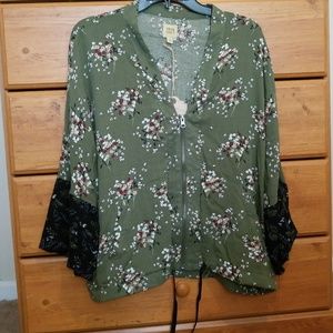 Green floral kimono